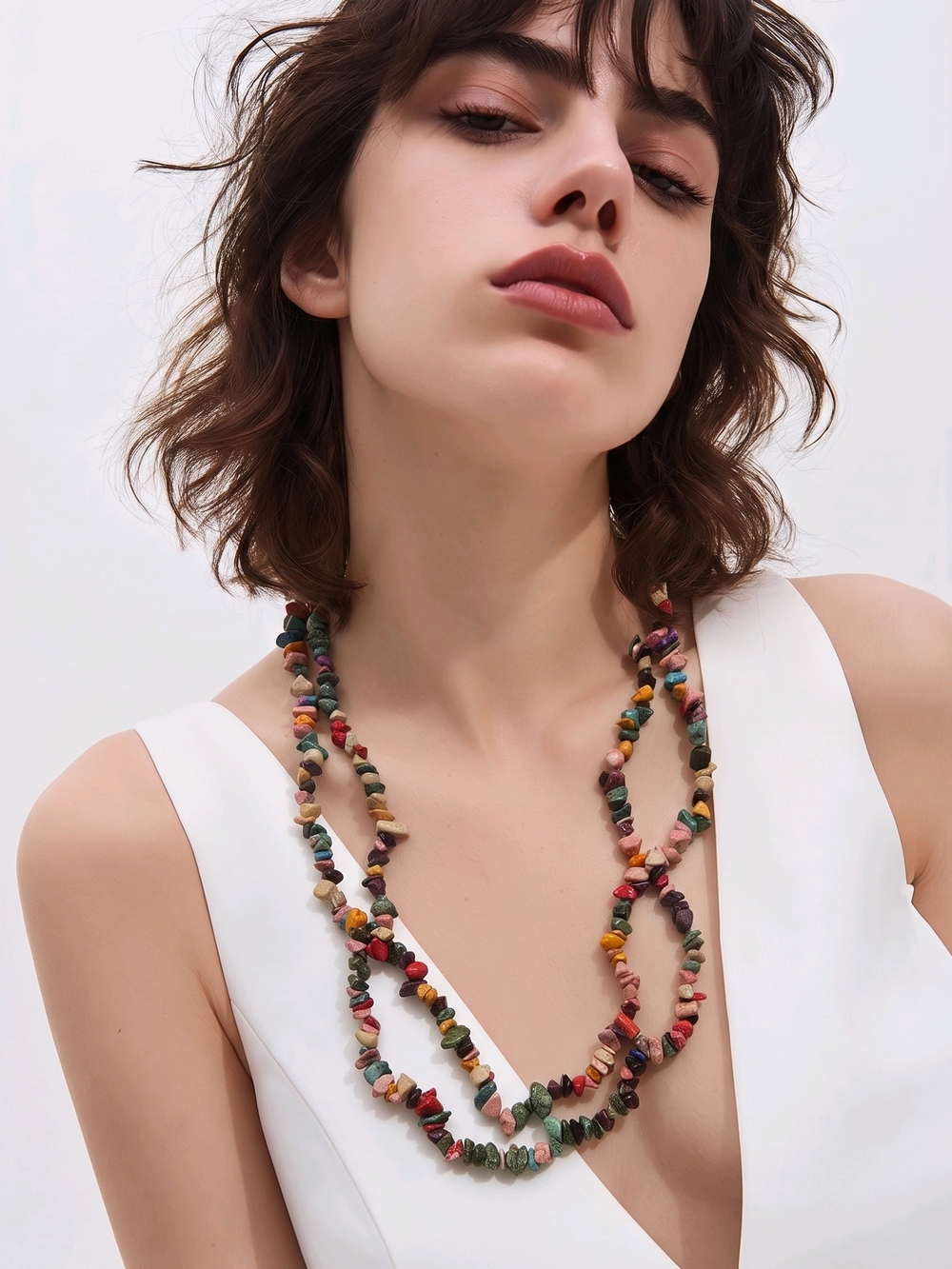 Boutique Multicolor Chip Stone Layered Necklace